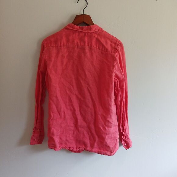 Coldwater Creek Linen Shirt Medium Coral Long Sleeve Button Down Collared - Picture 2 of 6